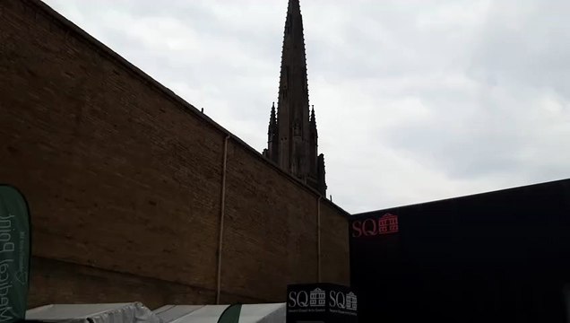 Peregrine falcon mum teaching her chicks to fly in Halifax town centre
