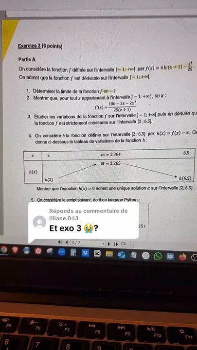 Correction Exercice 3Sujet Bac Maths Centres Étrangers Jour 1 2025 - Étude de fonction et de Suite