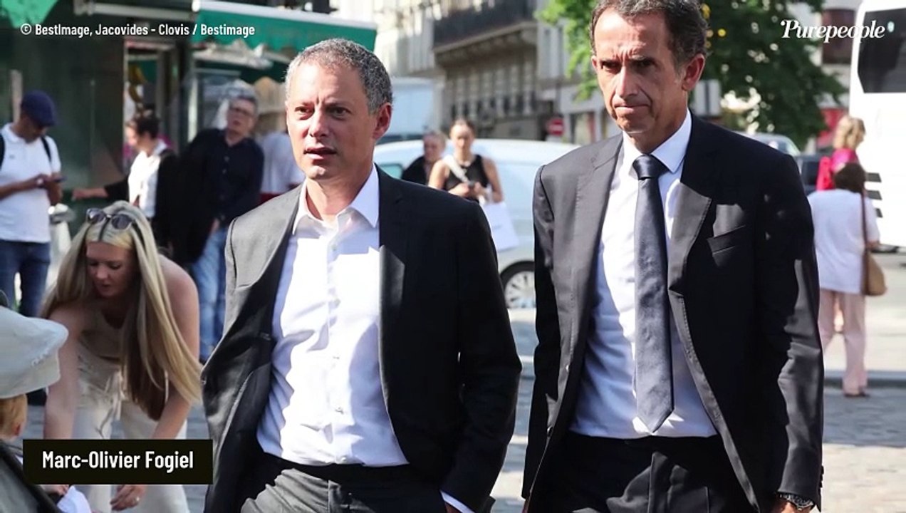 Cérémonie en l'église de Saint-Germain-des-Prés pour Philippe Labro : Marc-Olivier Fogiel, Patrick Cohen et d'autres membres de la famille RTL réunis