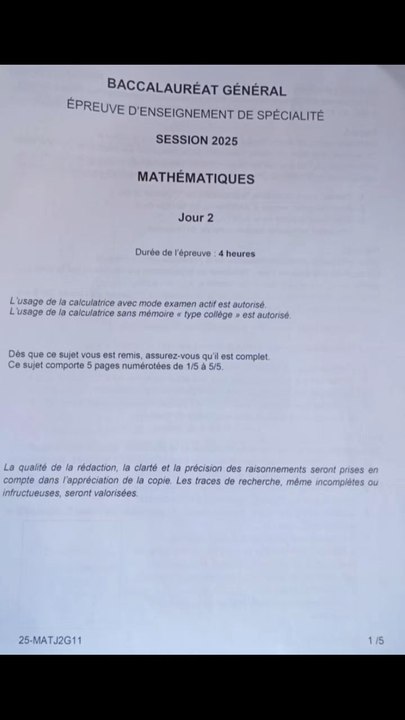 Sujet Bac de Maths Centres étrangers Jour 2 2025 tombé le 13/06/25#bac #bac2025 #spemaths #terminale