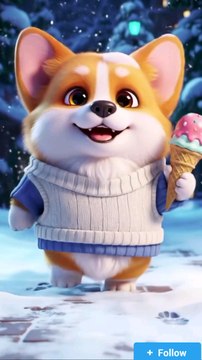 cute baby dog eating ice cream in snow ❤️