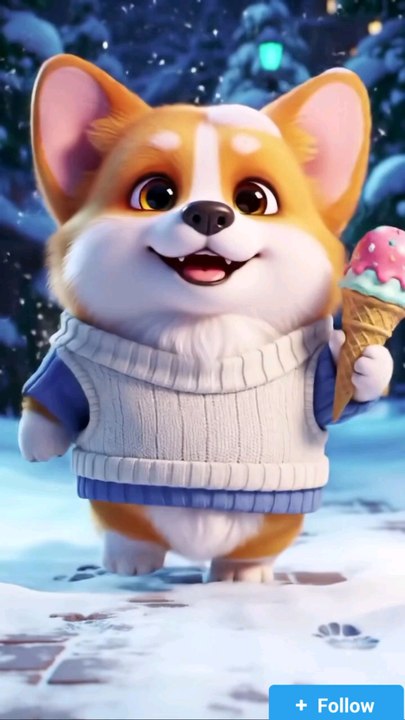 cute baby dog eating ice cream in snow ❤️