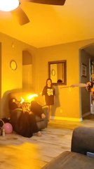 Woman Gets Scared When Sister Aims Fire-Shooting Wand at Her