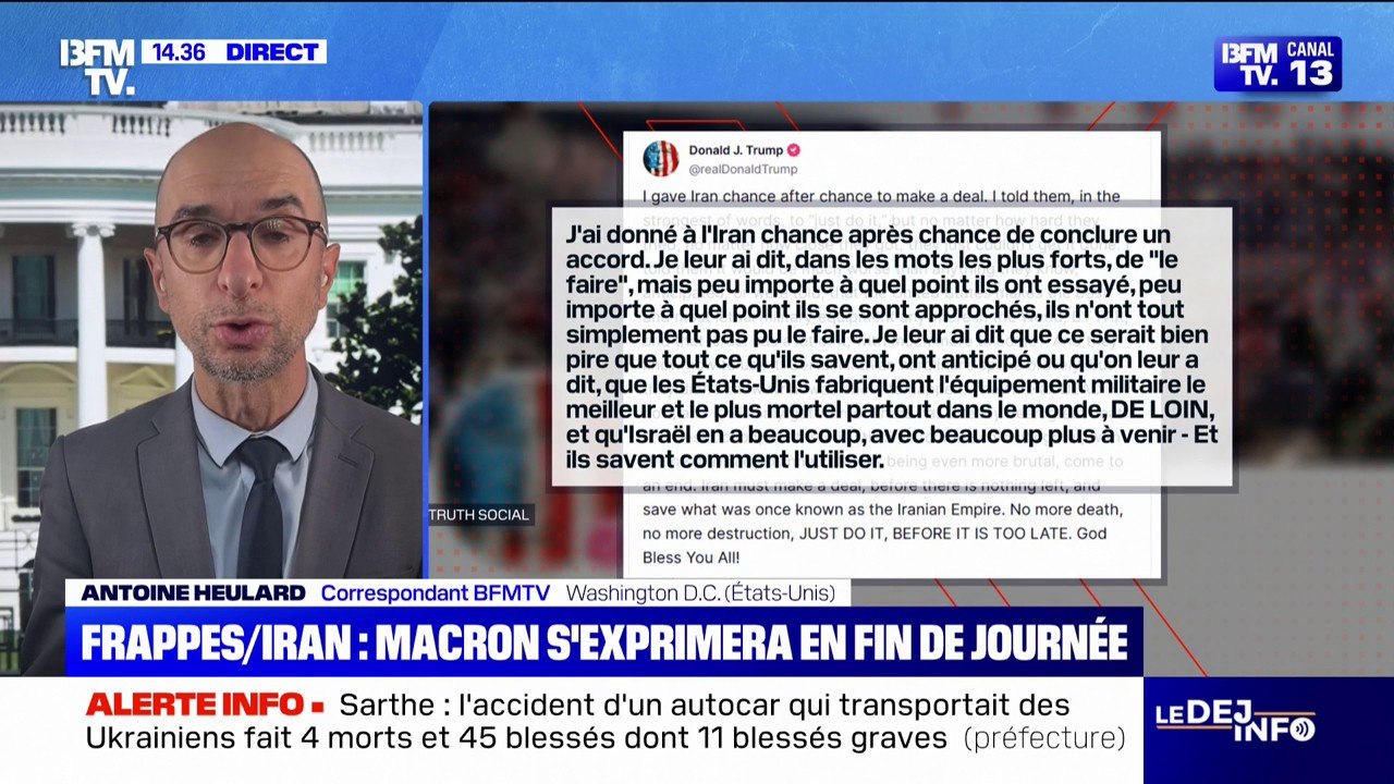 Frappes israéliennes en Iran: Donald Trump exhorte Téhéran à "conclure un accord [sur le nucléaire] avant qu'il ne reste plus rien"