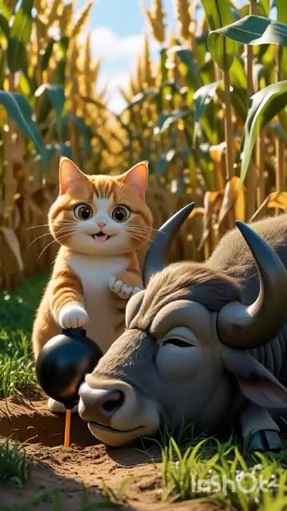 Cat Riding with cow