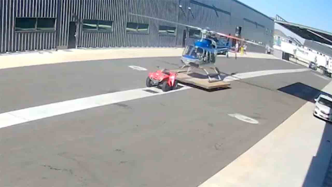 Stunning video shows Bell 407 helicopter crashing into hangar during takeoff