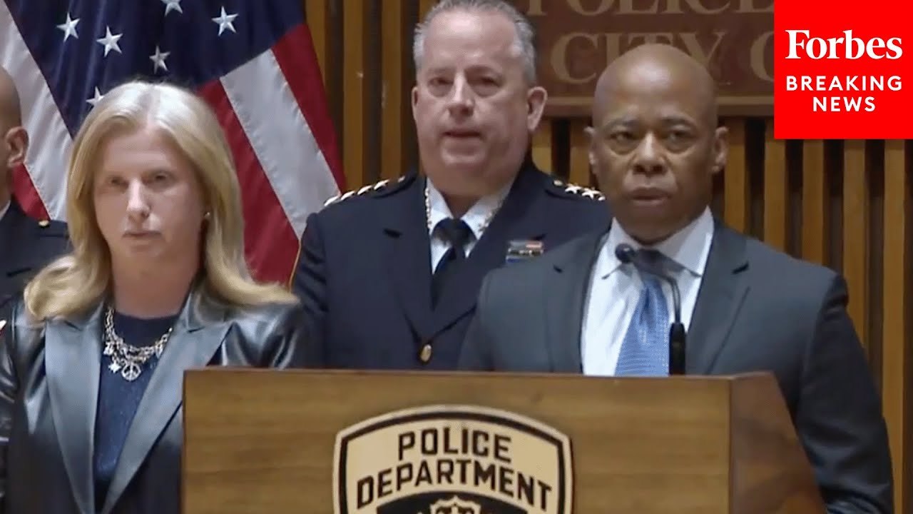 NYC Mayor Eric Adams Holds Press Briefing With NYPD Ahead Of Planned Anti-Trump Protests