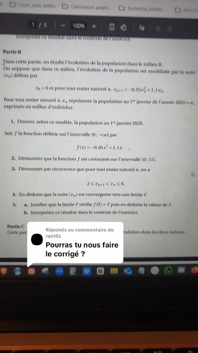 On détaille le raisonnement par récurrence de la question 3 partie B Exercice du sujet de Bac tombé en Centres étrangers Jour 2 le 13/06/25.#correction #corrige #bac2025 #bac #spemaths #terminale #suite #recurrence