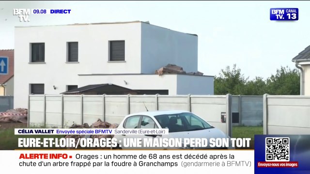 Eure-et-Loir: amenées par les orages, de fortes rafales de vent ont soufflé le toit de cette maison
