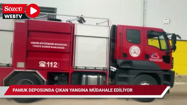 Pamuk deposunda çıkan yangına müdahale ediliyor