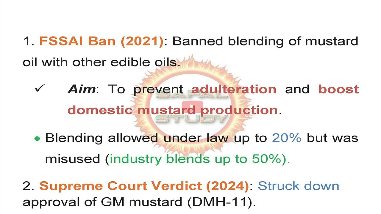 Safal Study Science Tech and Environment Events - Mustard Oil A Ban A Split Verdict and a Health Concern - Current Affairs for UPSC IAS PSC SSC