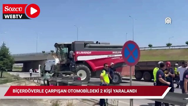 Biçerdöverle çarpışan otomobildeki 2 kişi yaralandı