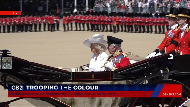 Trooping the Colour: Moment King Charles and Queen Camilla arrive at Horse Guards Parade