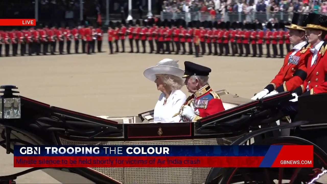 Trooping the Colour: Moment King Charles and Queen Camilla arrive at Horse Guards Parade