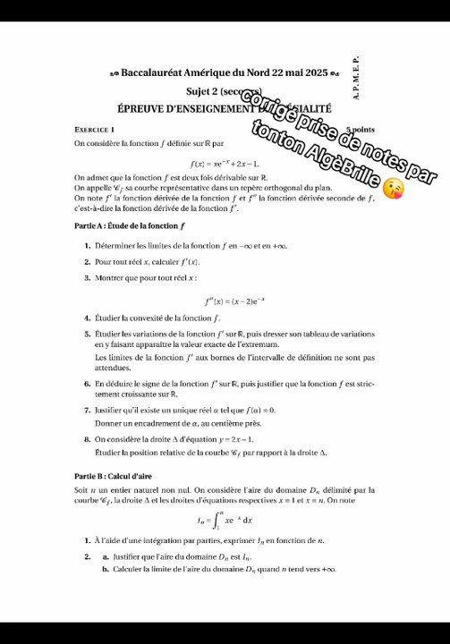 La correction en prises de notes. Je ferai peut-être en vidéo.Il y a les 4 exercices du sujet jour 2 Amérique du Nord de remplacement.#spemaths #terminale #correction #corrige #bac2025 #bac