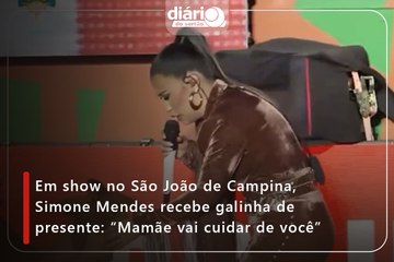 Em show no São João de Campina, Simone Mendes recebe galinha de presente: “Mamãe vai cuidar de você”