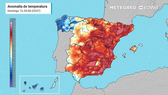 Anomalías de temperatura previstas en superficie durante los próximos días.