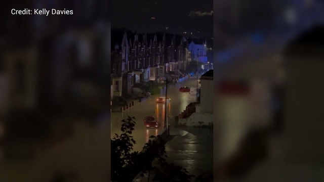 Flooding in Folkestone Road, Dover, after huge storm