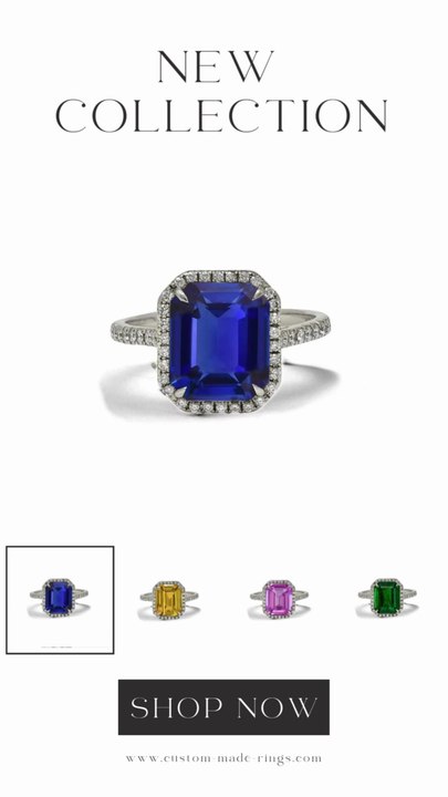 6 custom made sapphire and diamond vintage halo engagement rings