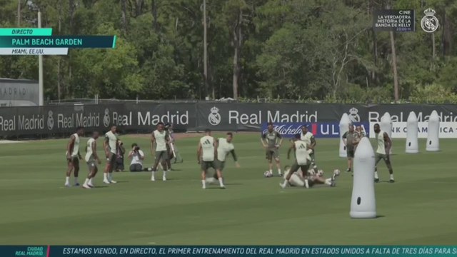 Courtois and Mbappé crash to the ground during Real Madrid training in Palm Beach
