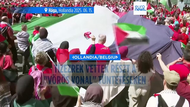 Az eddigi legnagyobb vörös vonal-tüntetést tartották Hágában a gázai civilekért