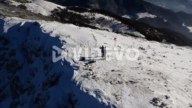 Flying drone above slovenian mountains