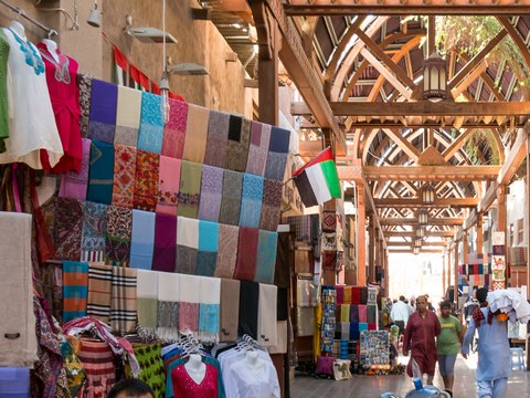 Dubai’s vibrant textile souq showcases a rich array of fabrics