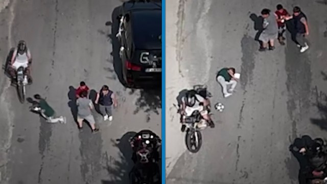 Düğün konvoyunun önünü kesmek isteyen çocuğa motosiklet çarptı; o anlar dronla görüntülendi