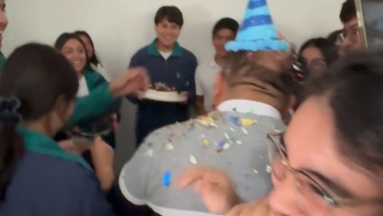 Emotional surprise for teacher as students reveal birthday gift after school break