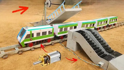 Miniature concrete escalator bridge on railway track | handmade diy | science engineering | small invention