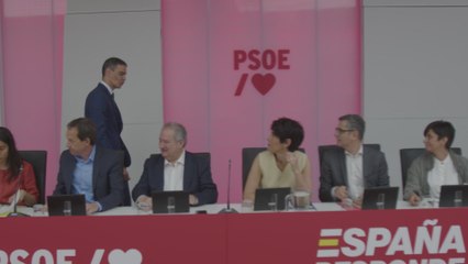 Las primeras imágenes de la llegada de Pedro Sánchez a la Ejecutiva Federal del PSOE tras la que anunciará cambios en el partido.