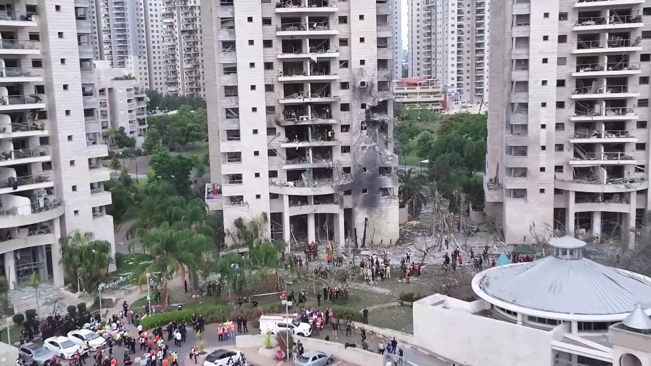 Drone shots of damage in Israeli city of Petah Tikva hit by Iranian missile