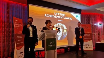 Eurovision winner Dana Rosemary Scallon speaking as she receives Derry Journal People of the Year 2025 Lifetime Achievement Award