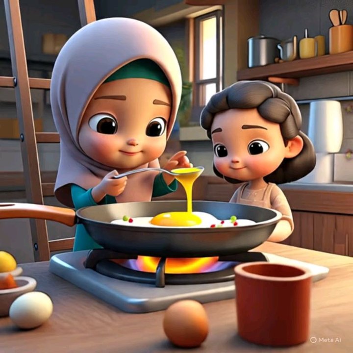little girls cooking breakfast