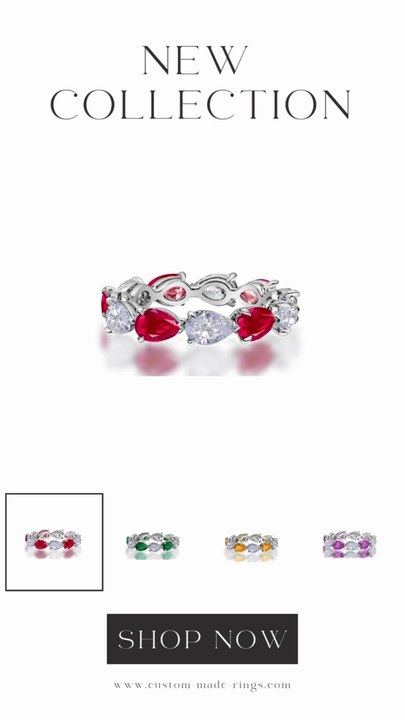 84 custom made unique stackable alternating pear sapphire and diamond eternity ring