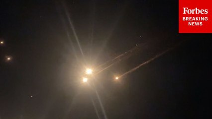 Irianian Missiles Fired At Israel Are Seen In The Sky Above West Bank City Of Ramallah
