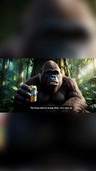 "Bigfoot trying an energy drink for the first time... and realizing it might not be the best idea. 😂🍹 #JungleVibes"