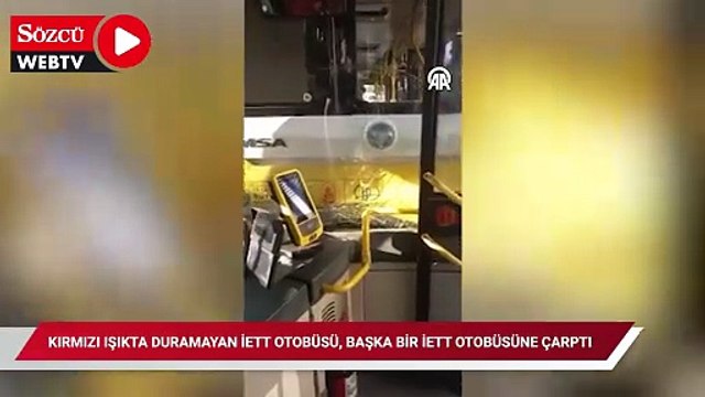 Üsküdar'da kırmızı ışıkta duramayan İETT otobüsü, başka bir İETT otobüsüne çarptı