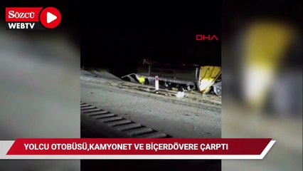 Yolcu otobüsü,kamyonet ve biçerdövere çarptı: 2 yaralı