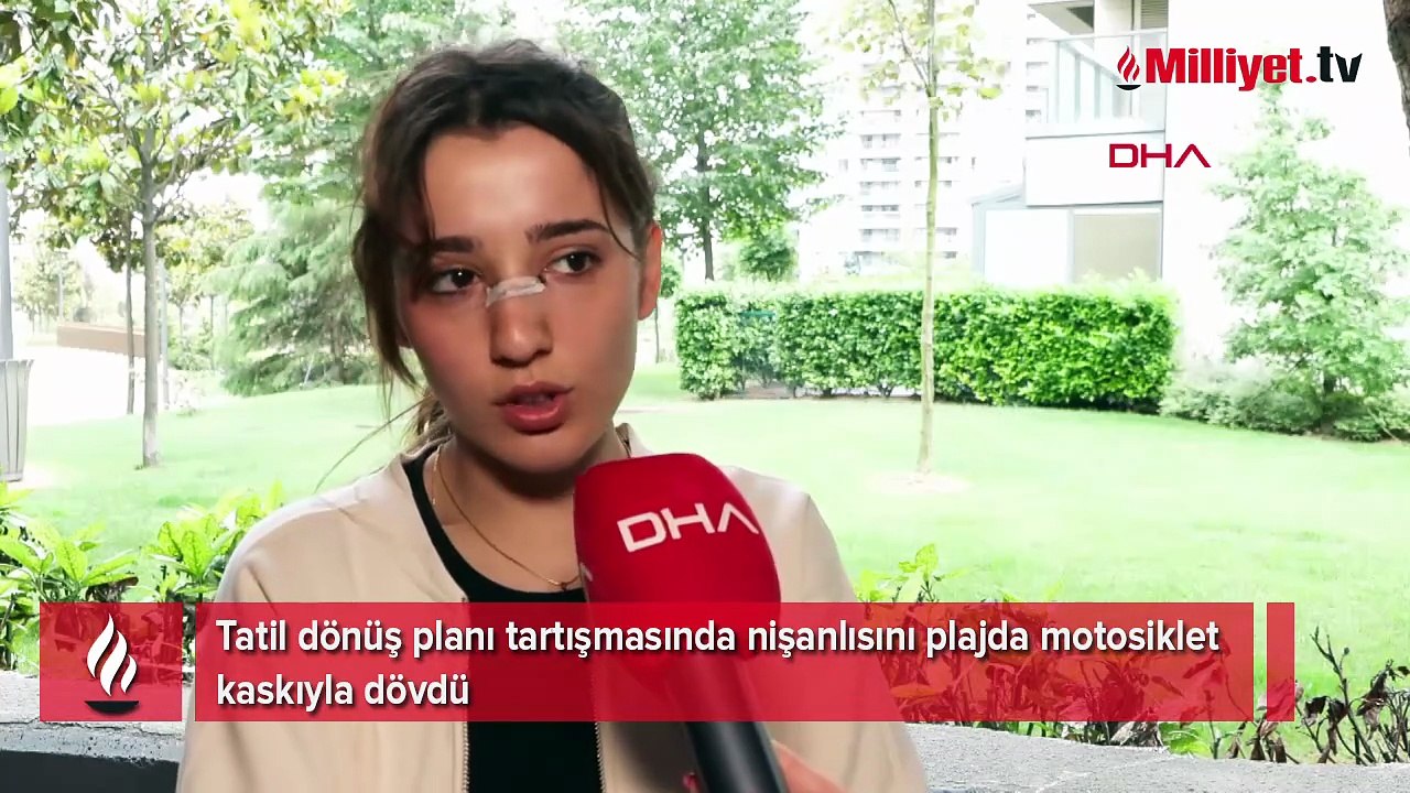 Tatil dönüş planı tartışmasında nişanlısını plajda motosiklet kaskıyla dövdü