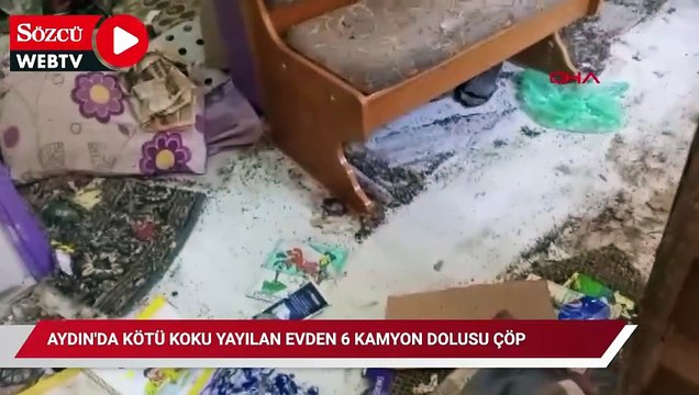 Aydın'da kötü koku yayılan evden 6 kamyon dolusu çöp