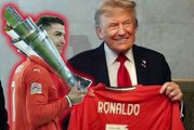 Cristiano Ronaldo obsequió una camiseta suya a Donald Trump que decía 'Jugando por la paz'