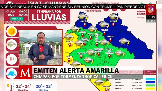 Se emite alerta amarilla por la tormenta tropical 'Erick' en Chiapas
