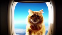 Thumbs-Up Cat Outside the Airplane Window