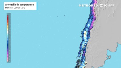 Pronóstico de Anomalías de temperatura en Chile Central: miércoles 18 de junio.