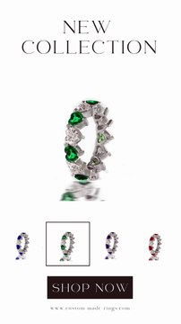 224 custom made stackable alternating heart sapphire and diamond eternity band ring