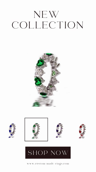 224 custom made stackable alternating heart sapphire and diamond eternity band ring