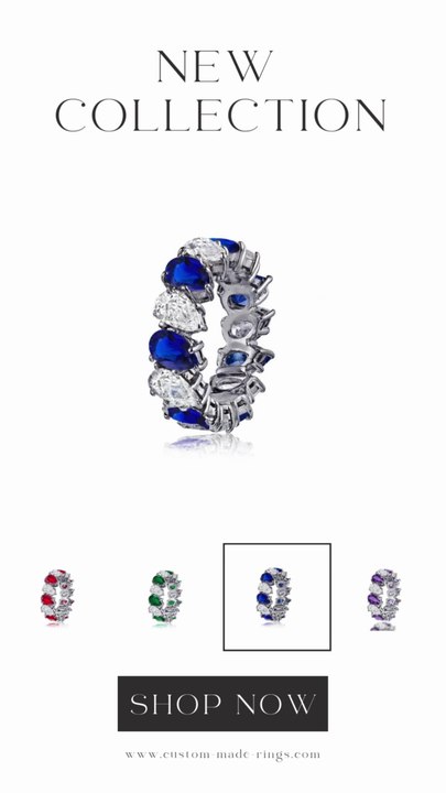 116 custom made unique stackable alternating pears sapphire diamond prong set eternity ring