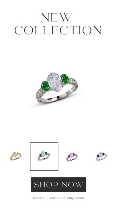 305 custom made unique oval diamond center stone & sapphire accent three stone engagement ring