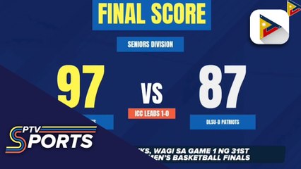 ICC Bluehawks, wagi sa game 1 ng 31st NCRAA Senior Men's Basketballball Finals.